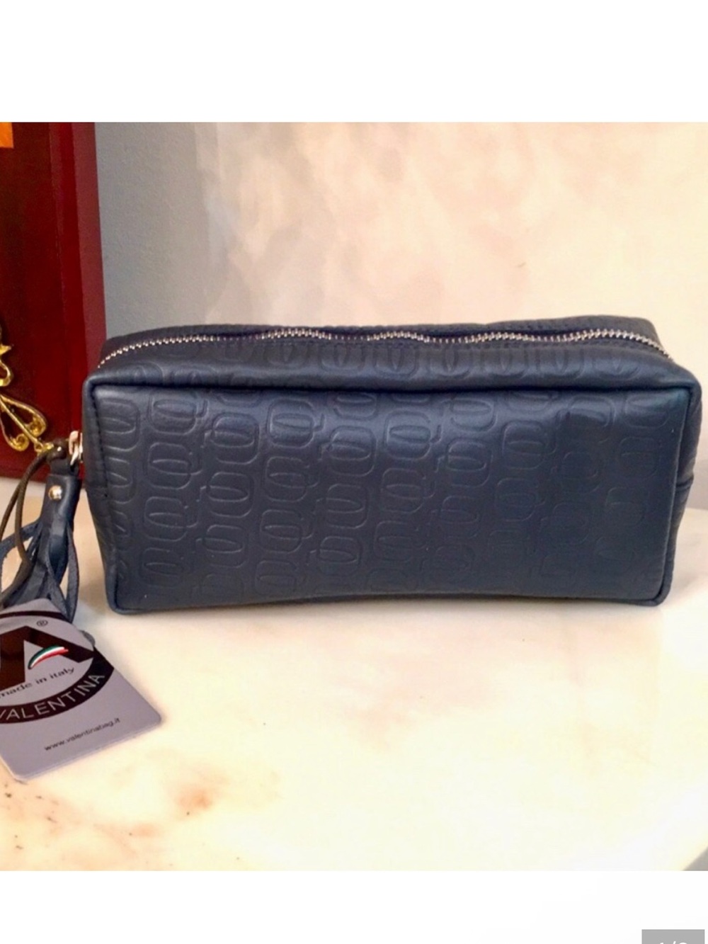 Valentina 100% Leather Printed Cosmetic Makeup Pouch made in Italy